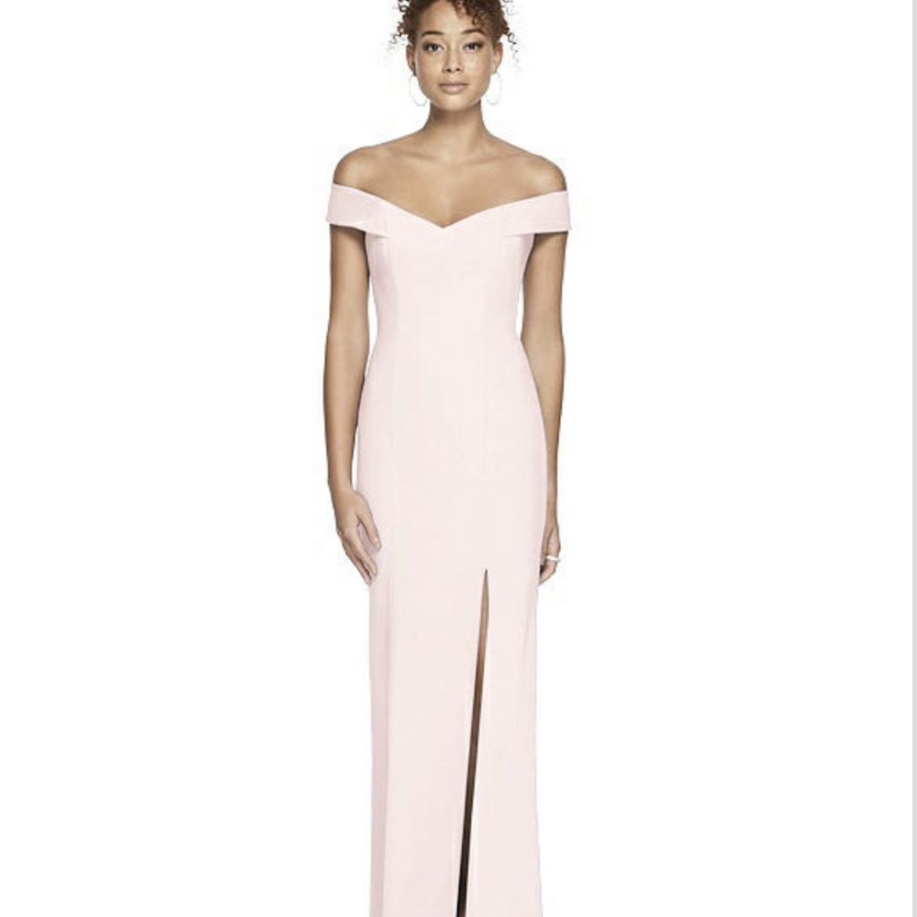 Dessy Blush Off Shoulder Dress